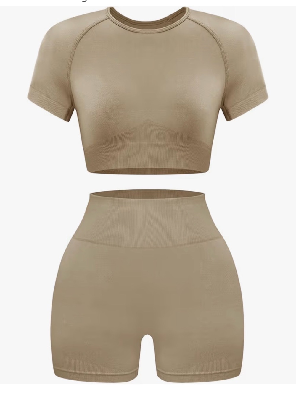 OSeamless Cropped Sports Top & High-Waist Shorts Coffee Set - Size Large NWT